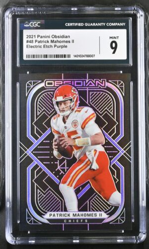 Patrick Mahomes 2021 Panini Obsidian Purple Electric Etch 89/100 CGC Mint 9